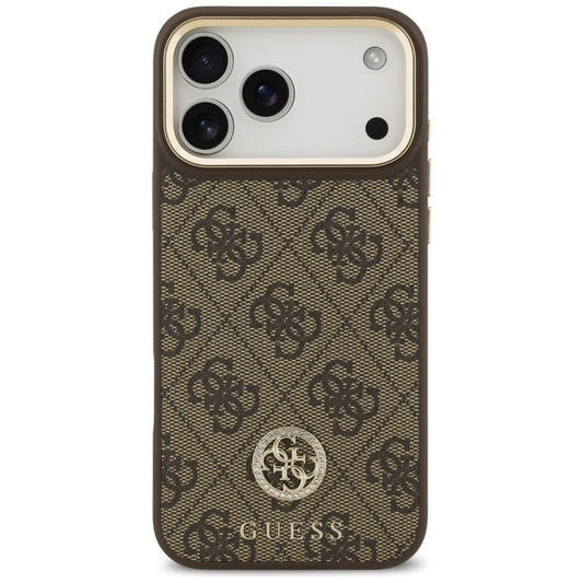 Funda MagSafe para Apple iPhone 17 Pro Max, Guess, 4G Strass Logo con Correa Grande, Marrón