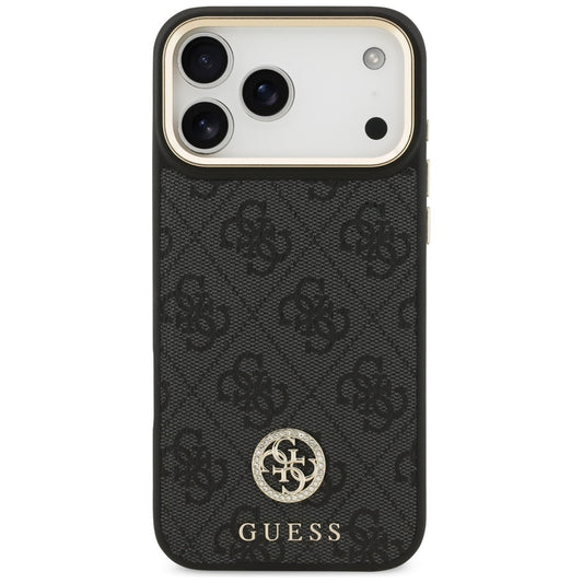 Funda MagSafe para Apple iPhone 17 Pro Max, Guess, 4G Strass Logo con Correa Grande, Negra