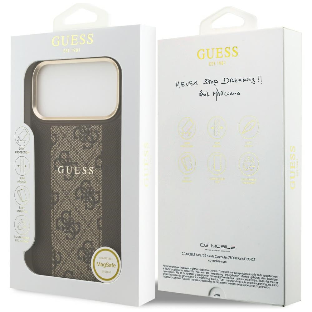 Funda MagSafe para Apple iPhone 17 Pro Max, Guess, 4G Stripe, Marrón