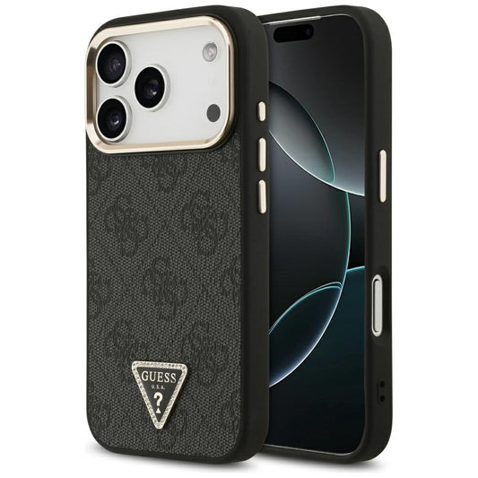 Funda MagSafe para Apple iPhone 17 Pro Max, Guess, Logo Diamante Triángulo 4G, Negra