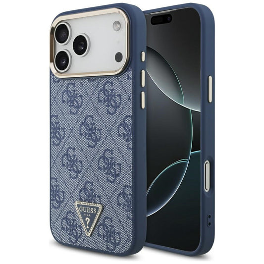 Funda MagSafe para Apple iPhone 17 Pro Max, Guess, 4G Triangle Logo, Azul Dorado