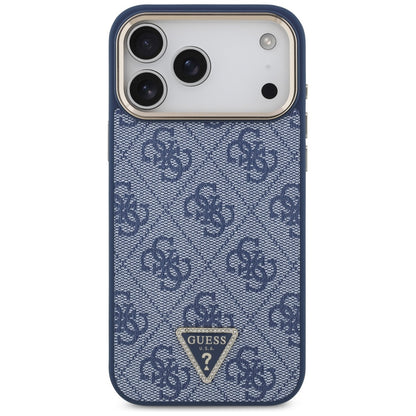 Funda MagSafe para Apple iPhone 17 Pro Max, Guess, 4G Triangle Logo, Azul Dorado