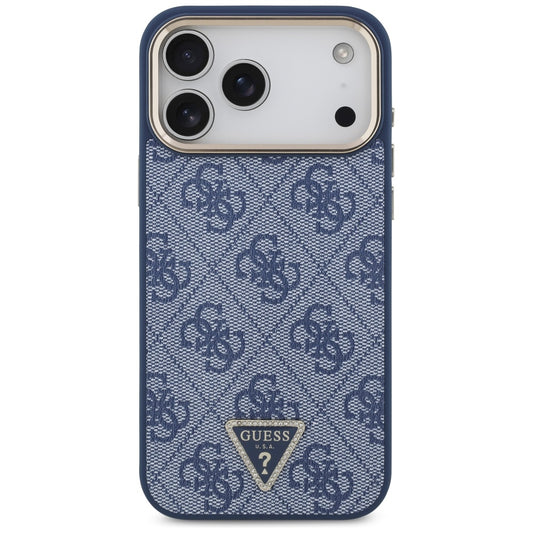 Funda MagSafe para Apple iPhone 17 Pro Max, Guess, 4G Triangle Logo, Azul Dorado