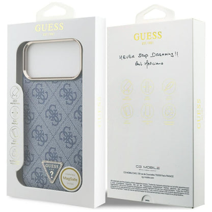 Funda MagSafe para Apple iPhone 17 Pro Max, Guess, 4G Triangle Logo, Azul Dorado