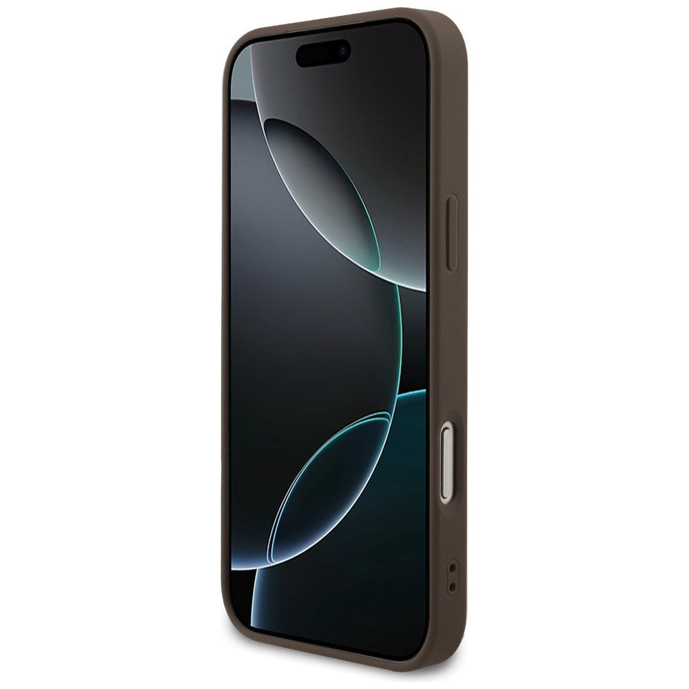 Funda MagSafe para Apple iPhone 17 Pro Max, Guess, 4G Triangle Logo Cord Strap, Marrón