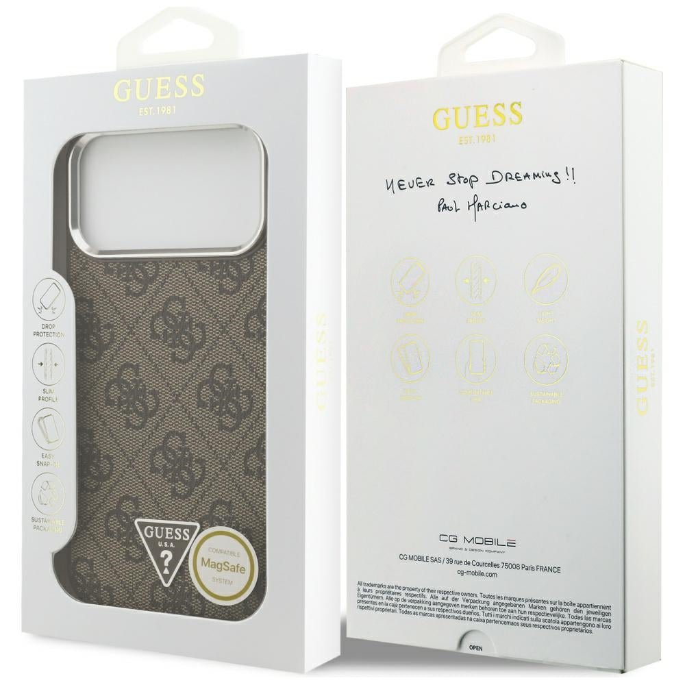 Funda MagSafe para Apple iPhone 17 Pro Max, Guess, Logo Triángulo 4G, Marrón