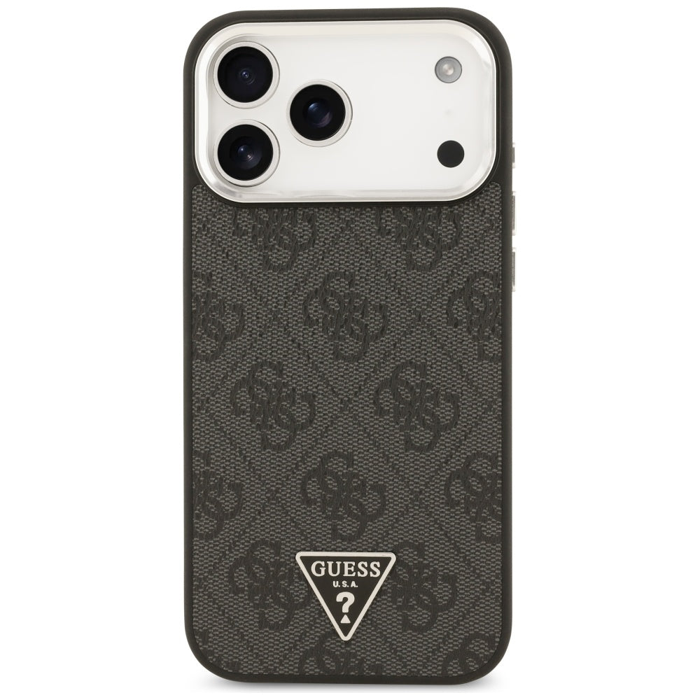 Funda MagSafe para Apple iPhone 17 Pro Max, Guess, Logo Triángulo 4G, Negra Plateada