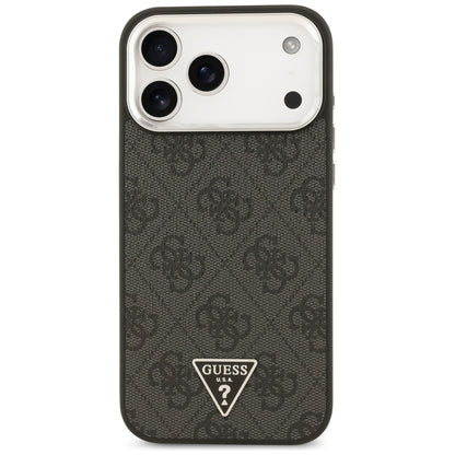 Funda MagSafe para Apple iPhone 17 Pro Max, Guess, Logo Triángulo 4G, Negra Plateada