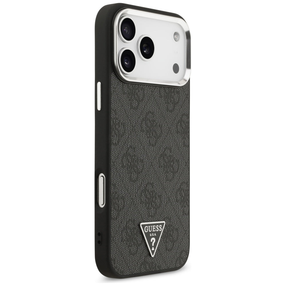 Funda MagSafe para Apple iPhone 17 Pro Max, Guess, Logo Triángulo 4G, Negra Plateada