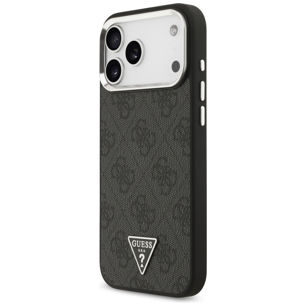 Funda MagSafe para Apple iPhone 17 Pro Max, Guess, Logo Triángulo 4G, Negra Plateada