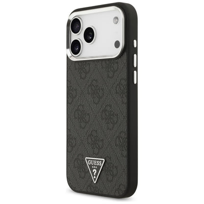 Funda MagSafe para Apple iPhone 17 Pro Max, Guess, Logo Triángulo 4G, Negra Plateada