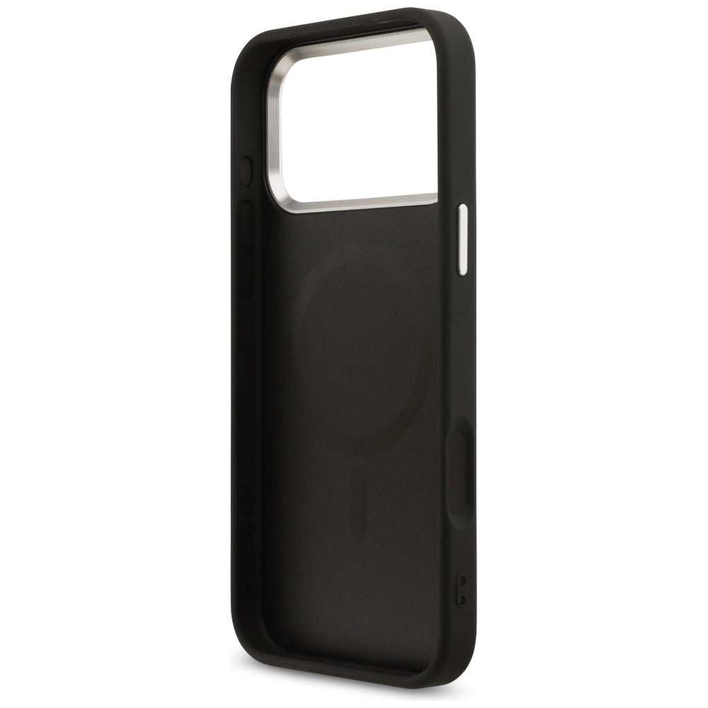 Funda MagSafe para Apple iPhone 17 Pro Max, Guess, Logo Triángulo 4G, Negra Plateada