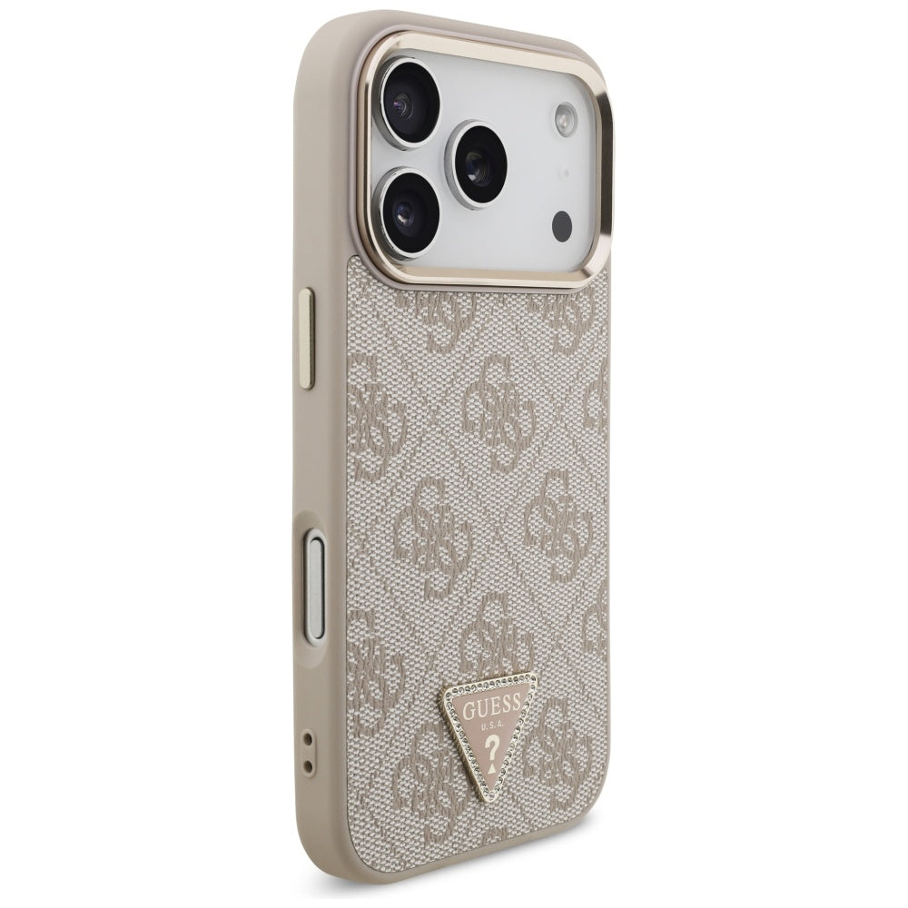 Funda MagSafe para Apple iPhone 17 Pro Max, Guess, Logo Triángulo 4G, Rosa Dorado