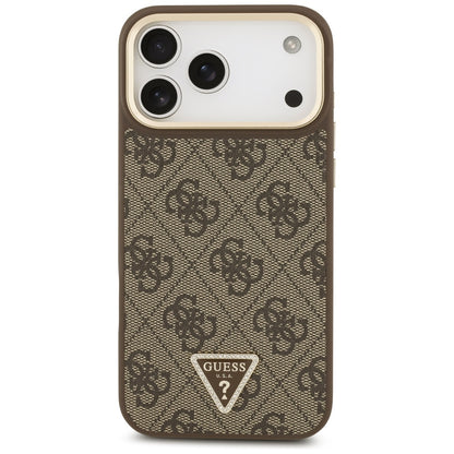 Funda MagSafe para Apple iPhone 17 Pro Max, Guess, Logo Triángulo 4G con Correa Grande, Marrón