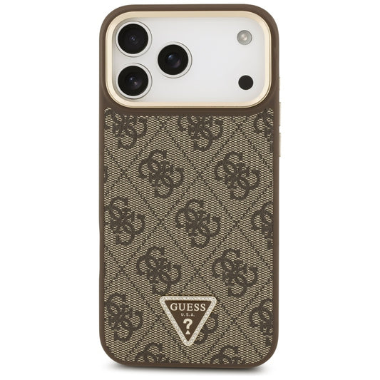 Funda MagSafe para Apple iPhone 17 Pro Max, Guess, Logo Triángulo 4G con Correa Grande, Marrón