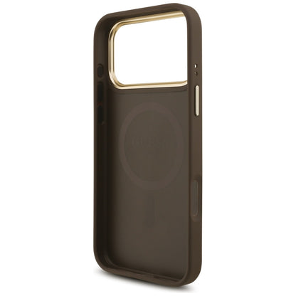 Funda MagSafe para Apple iPhone 17 Pro Max, Guess, Logo Triángulo 4G con Correa Grande, Marrón