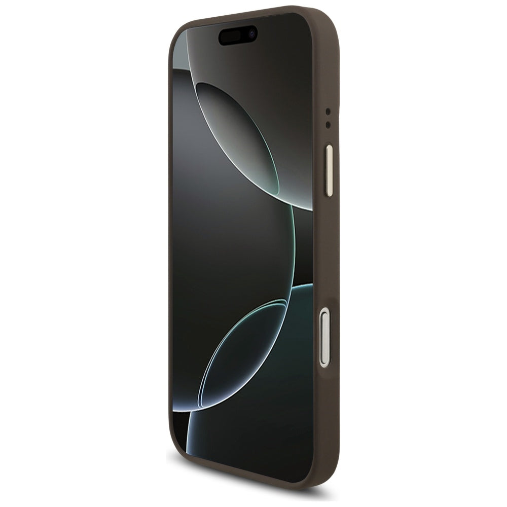 Funda MagSafe para Apple iPhone 17 Pro Max, Guess, Logo Triángulo 4G con Correa Grande, Marrón