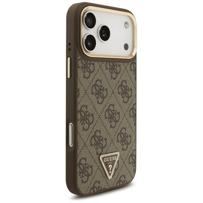 Funda MagSafe para Apple iPhone 17 Pro Max, Guess, Logo Triángulo 4G con Correa Grande, Marrón