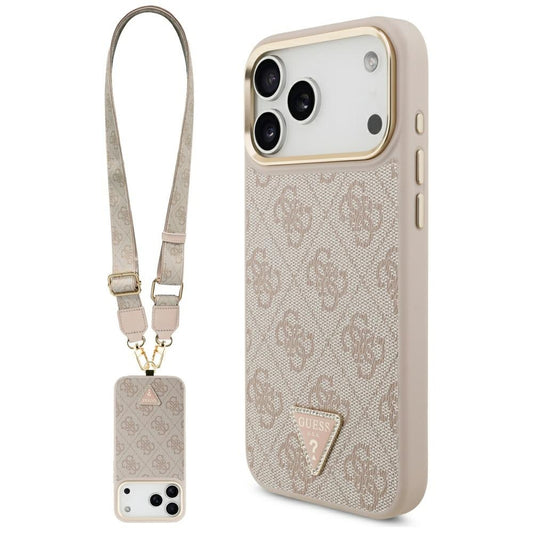 Funda MagSafe para Apple iPhone 17 Pro Max, Guess, Logo Triángulo 4G con Correa Grande, Rosa