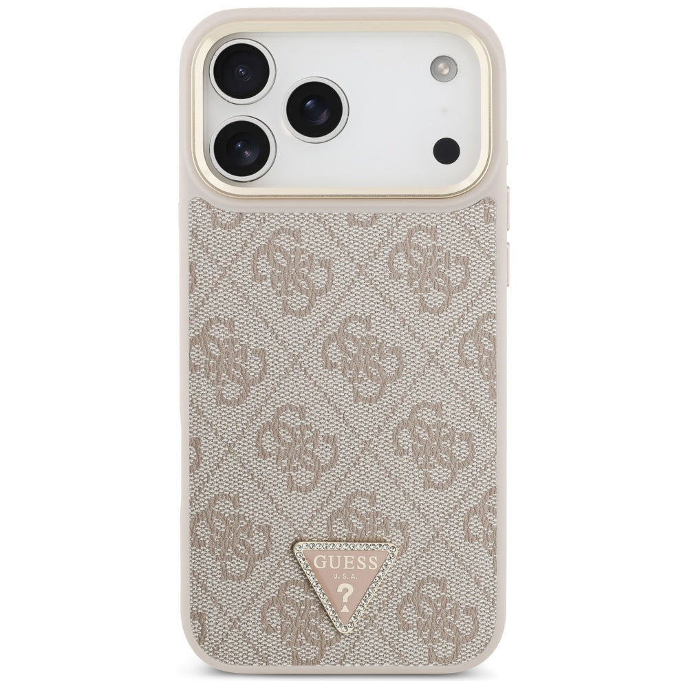 Funda MagSafe para Apple iPhone 17 Pro Max, Guess, Logo Triángulo 4G con Correa Grande, Rosa