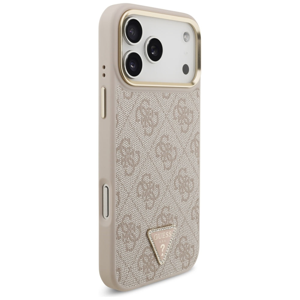 Funda MagSafe para Apple iPhone 17 Pro Max, Guess, Logo Triángulo 4G con Correa Grande, Rosa