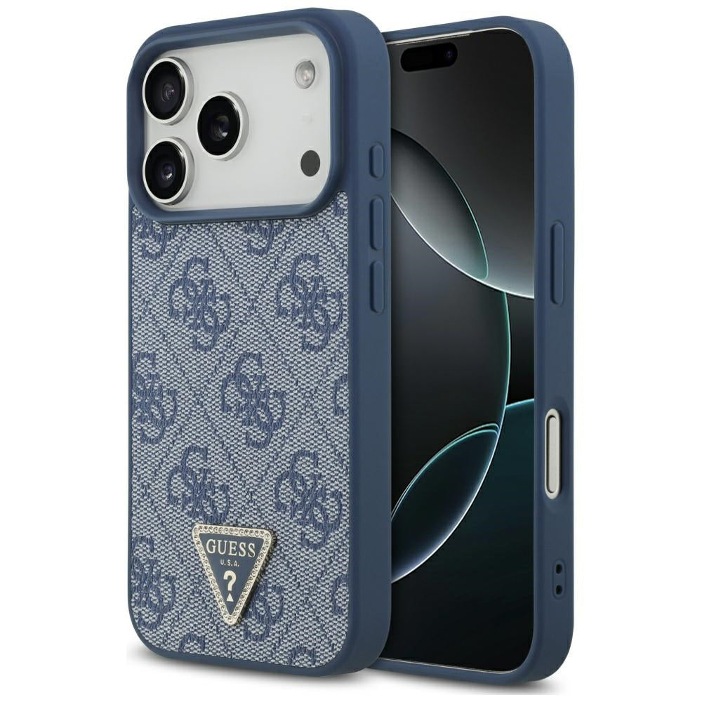 Funda MagSafe para Apple iPhone 17 Pro Max, Guess, 4G Triangle Strass, Azul