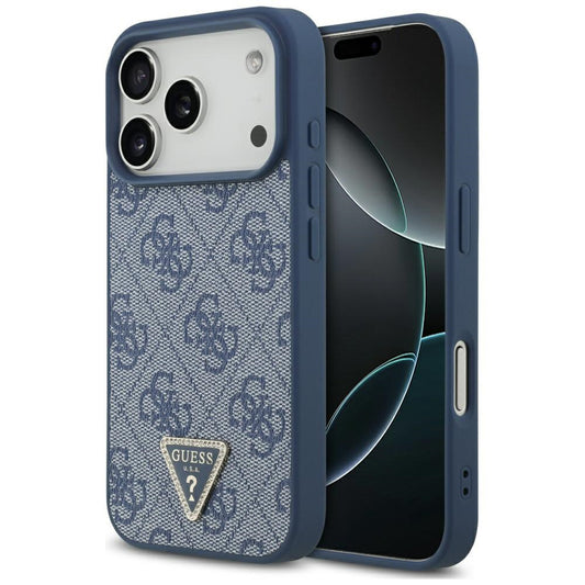 Funda MagSafe para Apple iPhone 17 Pro Max, Guess, 4G Triangle Strass, Azul