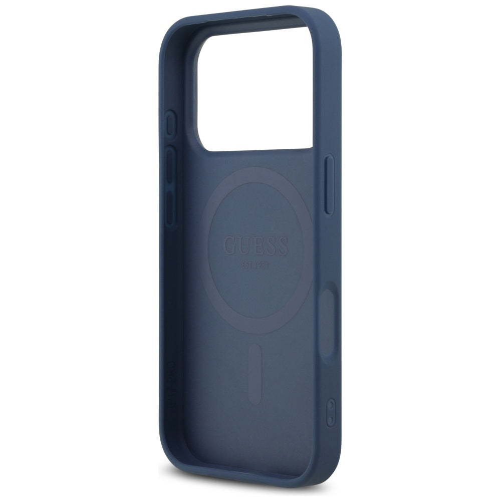 Funda MagSafe para Apple iPhone 17 Pro Max, Guess, 4G Triangle Strass, Azul