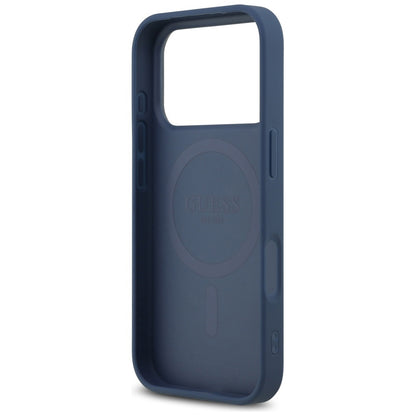Funda MagSafe para Apple iPhone 17 Pro Max, Guess, 4G Triangle Strass, Azul