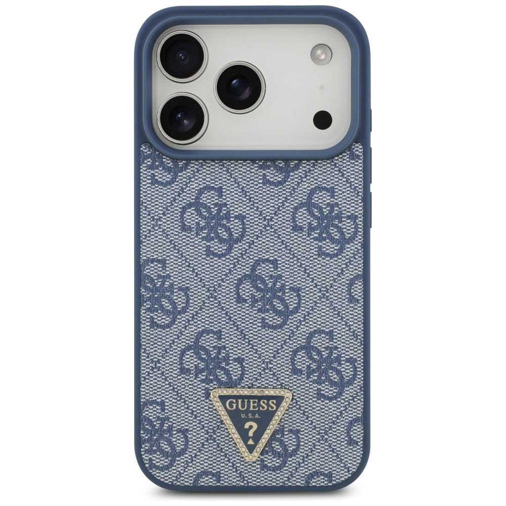 Funda MagSafe para Apple iPhone 17 Pro Max, Guess, 4G Triangle Strass, Azul