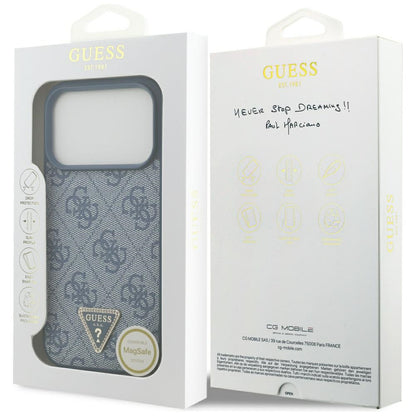 Funda MagSafe para Apple iPhone 17 Pro Max, Guess, 4G Triangle Strass, Azul