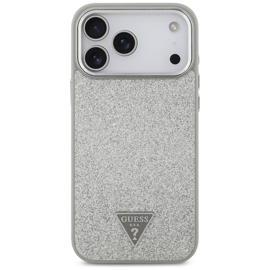Funda MagSafe para Apple iPhone 17 Pro Max, Guess, Glitter Triangle Logo, Plateada
