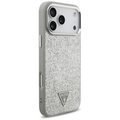 Funda MagSafe para Apple iPhone 17 Pro Max, Guess, Glitter Triangle Logo, Plateada