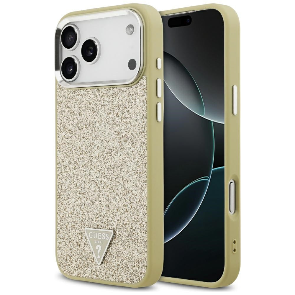 Funda MagSafe para Apple iPhone 17 Pro Max, Guess, Glitter Triangle Logo, Dorada