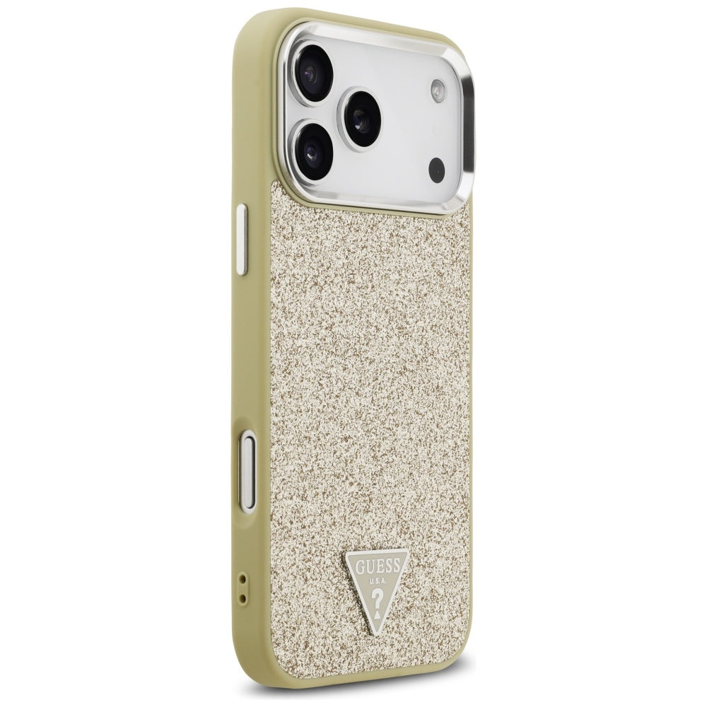 Funda MagSafe para Apple iPhone 17 Pro Max, Guess, Glitter Triangle Logo, Dorada