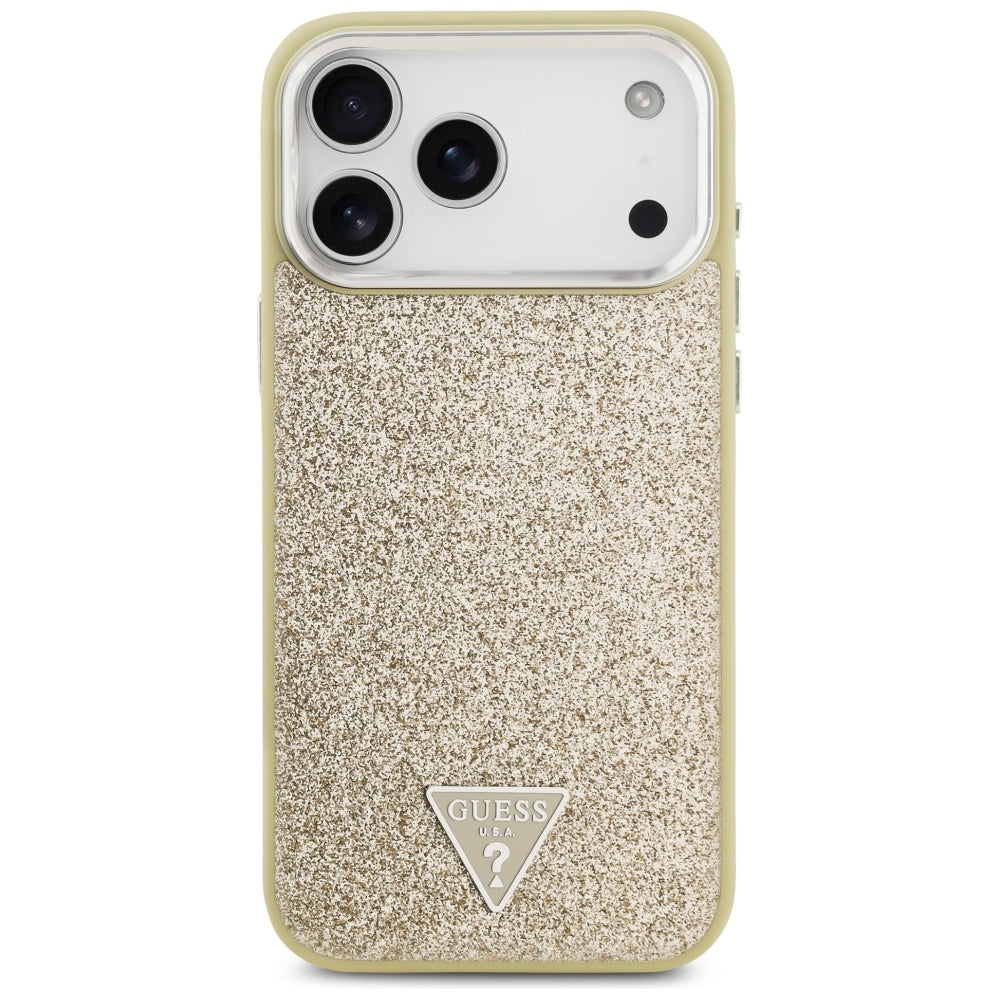 Funda MagSafe para Apple iPhone 17 Pro Max, Guess, Glitter Triangle Logo, Dorada