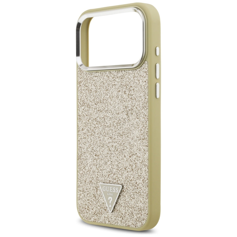 Funda MagSafe para Apple iPhone 17 Pro Max, Guess, Glitter Triangle Logo, Dorada