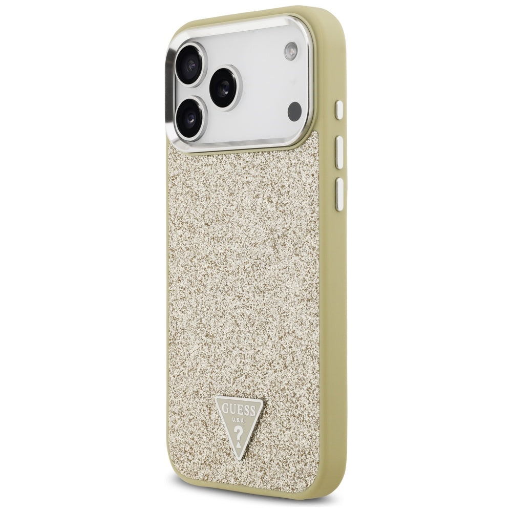 Funda MagSafe para Apple iPhone 17 Pro Max, Guess, Glitter Triangle Logo, Dorada
