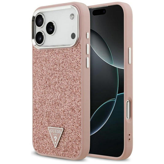Funda MagSafe para Apple iPhone 17 Pro Max, Guess, Glitter Triangle Logo, Rosa