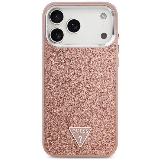 Funda MagSafe para Apple iPhone 17 Pro Max, Guess, Glitter Triangle Logo, Rosa