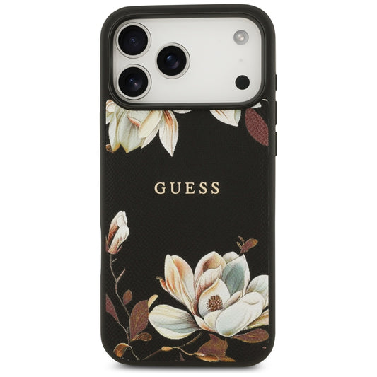 Funda MagSafe para Apple iPhone 17 Pro Max, Guess, Grained Flowers, Negra