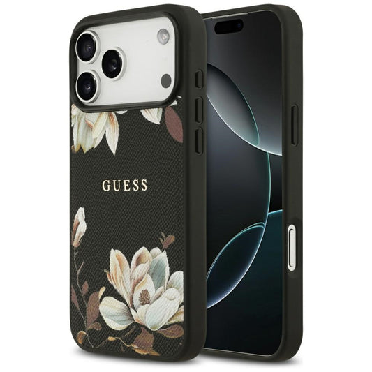 Funda MagSafe para Apple iPhone 17 Pro Max, Guess, Grained Flowers, Negra