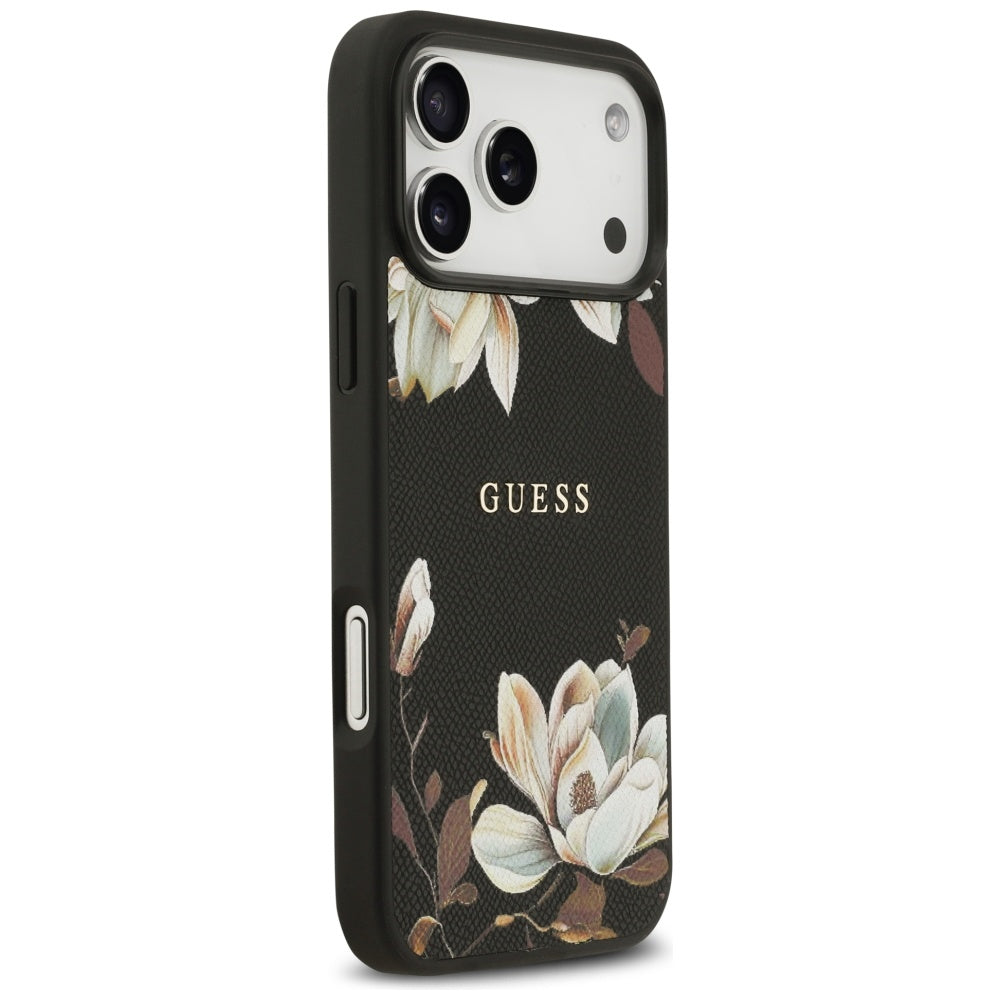 Funda MagSafe para Apple iPhone 17 Pro Max, Guess, Grained Flowers, Negra