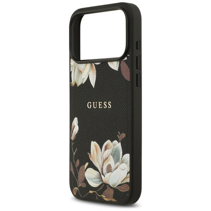 Funda MagSafe para Apple iPhone 17 Pro Max, Guess, Grained Flowers, Negra
