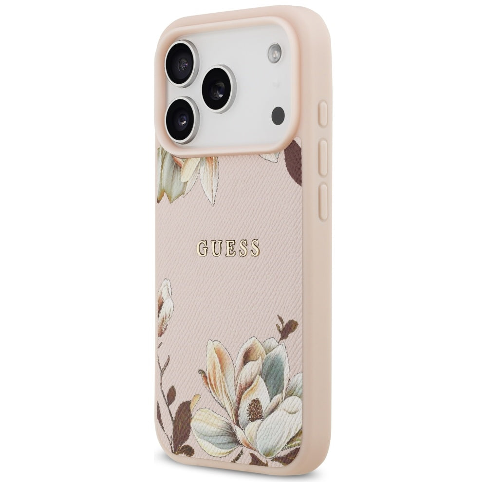 Funda MagSafe para Apple iPhone 17 Pro Max, Guess, Grained Flowers, Rosa