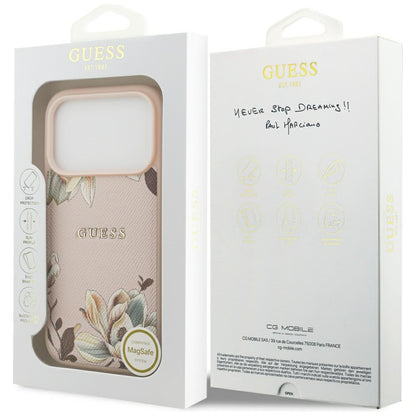 Funda MagSafe para Apple iPhone 17 Pro Max, Guess, Grained Flowers, Rosa