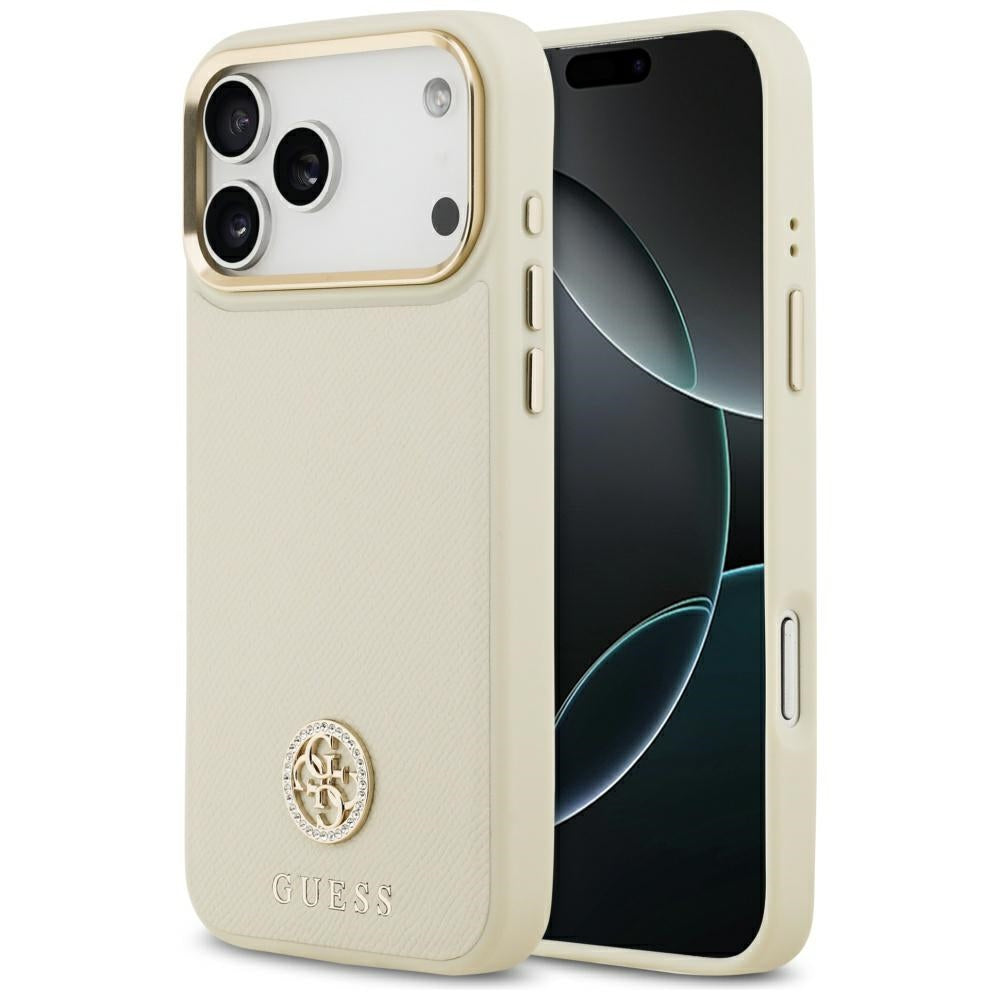 Funda MagSafe para Apple iPhone 17 Pro Max, Guess, Grained Strass Logo, Beige