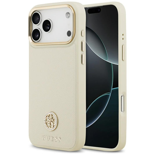 Funda MagSafe para Apple iPhone 17 Pro Max, Guess, Grained Strass Logo, Beige