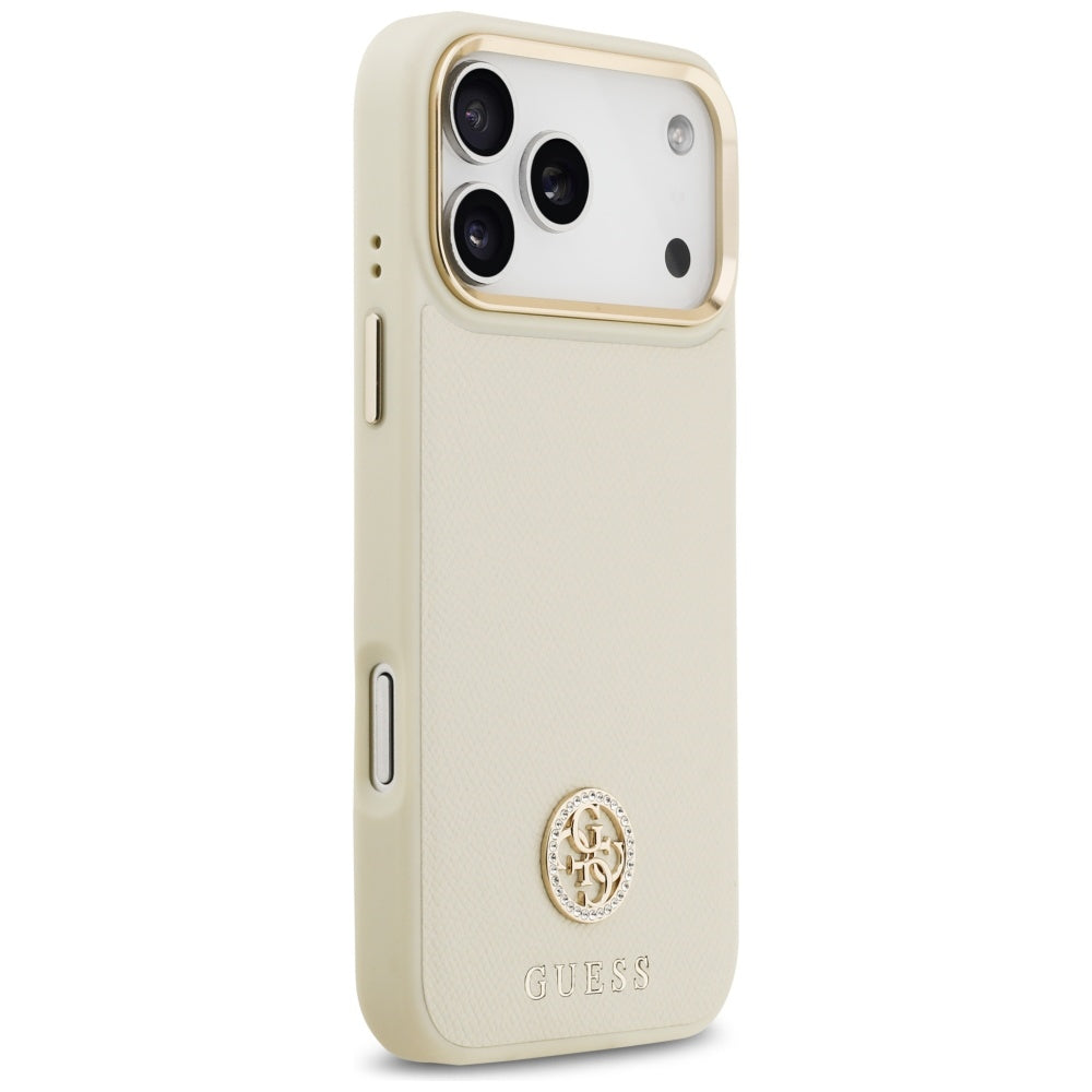 Funda MagSafe para Apple iPhone 17 Pro Max, Guess, Grained Strass Logo, Beige