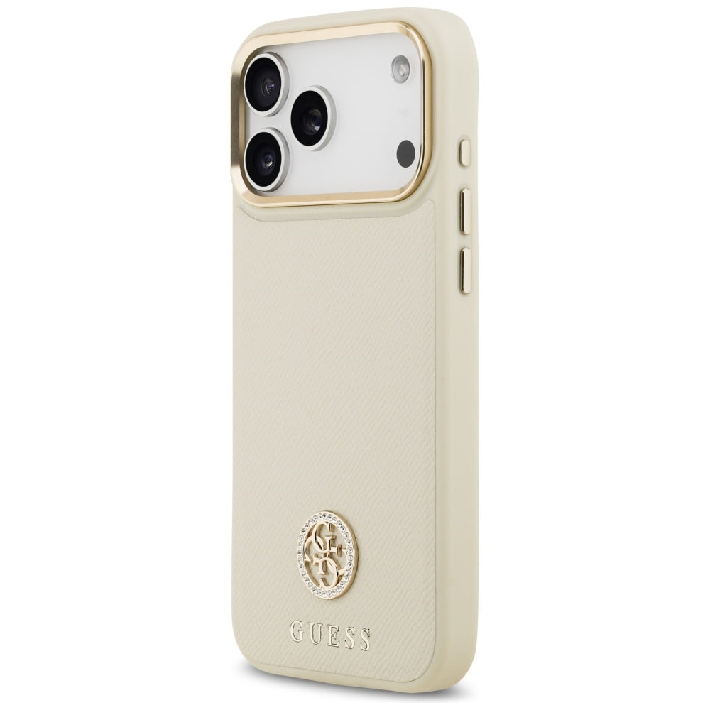 Funda MagSafe para Apple iPhone 17 Pro Max, Guess, Grained Strass Logo, Beige